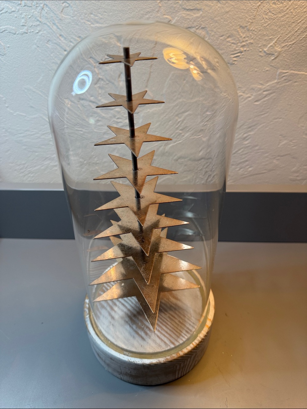 Cloche With Gold Finish Metal Star Christmas Tree